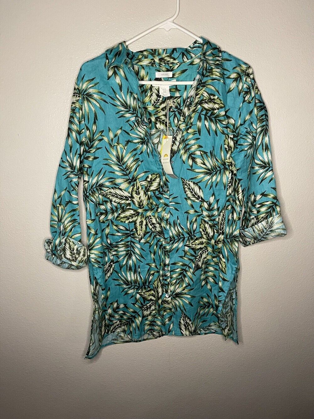 100% Linen Shirt C&C California NWT Button Up Beach Leaves Medium